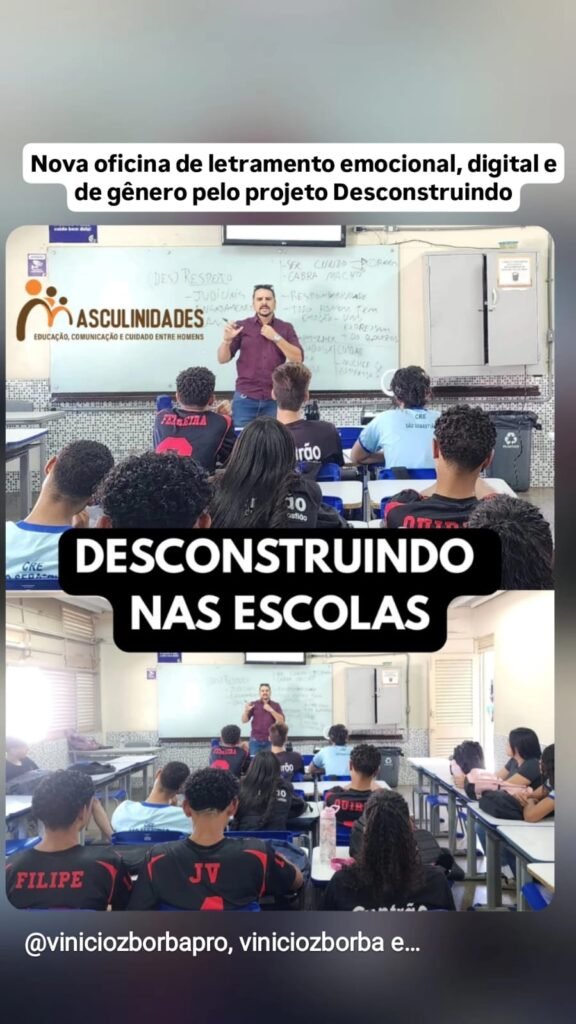 A atividade trouxe reflexões sobre gênero, relações e os padrões rígidos de masculinidade que afetam a convivência, como parte de um percurso formativo de letramento digital.